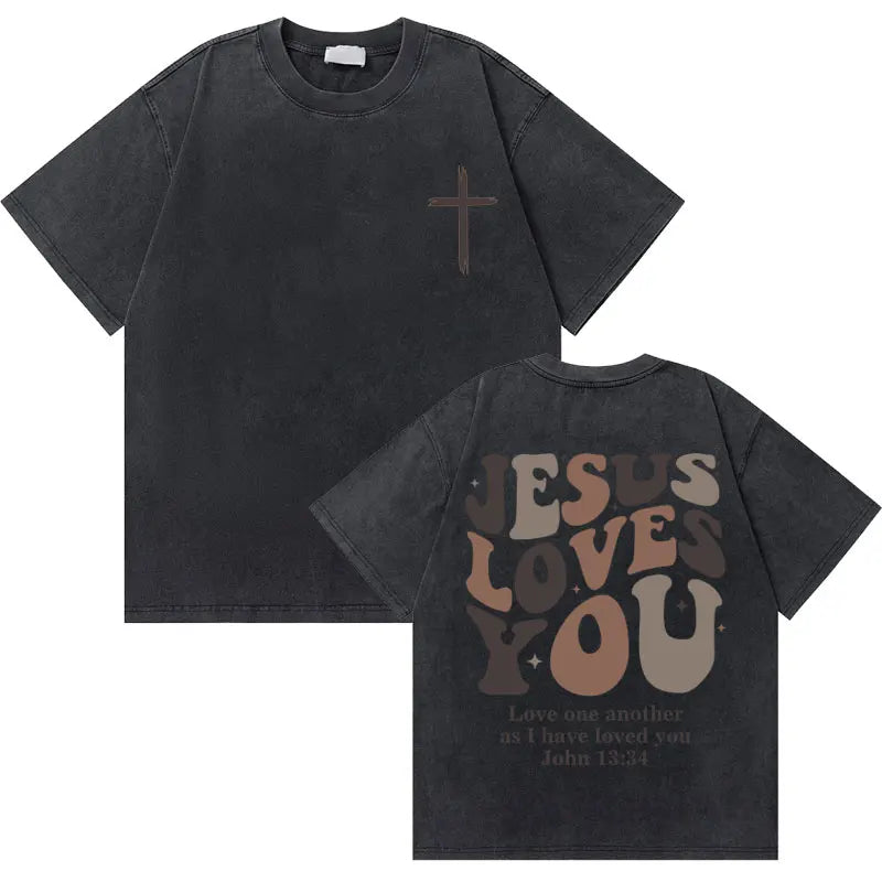 Christian Jesus King of Glory Washed T-shirt Men Women Fashion Oversized Streetwear Male Vintage T Shirts Tops